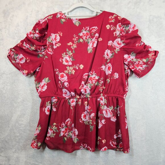 Maurices Floral Burgundy Peplum Blouse XXL Career Feminine peplum office floral - Picture 8 of 14